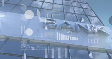 Banka binasında veri işleme istatistiklerinin canlandırılması. Küresel iş, finans ve veri işleme kavramı dijital olarak oluşturulmuş video.