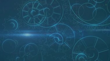 Donanma uzayındaki ışık ve dişlilerin animasyonu. Makine ve teknoloji konsepti dijital olarak oluşturulmuş video.