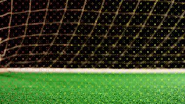 Futbol sahası. Küresel spor teknolojisi dijital arayüz ve bağlantılar konsepti dijital olarak oluşturulmuş video.