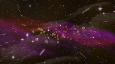 Işık ve uzayın üzerindeki noktalar ve haleler videosu. Renkler, şekiller ve hareket konsepti dijital olarak oluşturulmuş video.