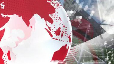 Dünya 'nın animasyonu ve güneş panelleri üzerindeki haberler. Küresel eko gücü, yeşil enerji ve dijital olarak üretilen eko farkındalık kavramı.