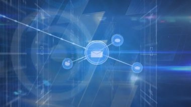Mavi dijital uzay üzerindeki bağlantı ağının animasyonu. Küresel ağ, bağlantılar ve dijital arayüz kavramı dijital olarak oluşturulmuş video.