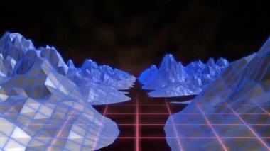 Siyah arkaplan üzerinde dijital dağların animasyonu. Sosyal medya ve dijital arayüz konsepti dijital olarak oluşturulmuş video.