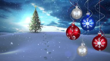 Yılbaşı ağacının üzerindeki noel hediyelerinin animasyonu. Noel, gelenek ve kutlama konsepti dijital olarak oluşturuldu.