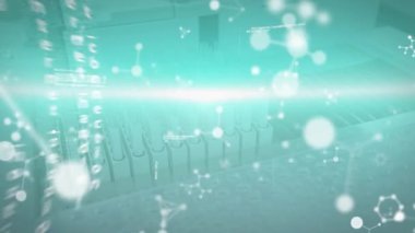 Animation of molecules over samples in laboratory. Science, medicine and laboratory concept digitally generated video.