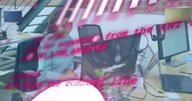 Animation of medical icons over caucasian male doctor making botox to female patient. Healthcare and medical concept.