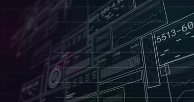 Frames sliding from right, filling with data as graphs animating and bars rising to form dashboard. Analytics, visualization, infographics, modern, digital, technological, futuristic