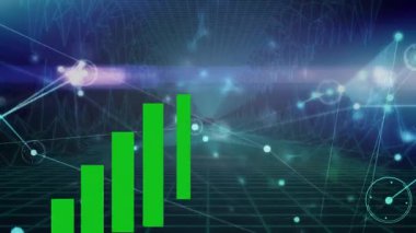 Karanlık arkaplan üzerinde veri işleme ile bağlantı ağının animasyonu. Küresel bilim, bağlantılar, veri işleme ve dijital arayüz kavramı dijital olarak oluşturulmuş video.