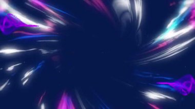 Bilgisayar arkaplanında hareket eden parçacık dalgaları olan 3d neon ışıklarının animasyonu. Dijital kompozit, teknoloji, fikirler, yenilik, yaratıcılık, bilim, fütüristik, soyut.