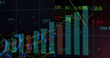 Torpido gözünde trend olan finansal grafikler, bar çizelgeleri ve grafikler gösteriliyor. Analizler, içgörü, veri, gösterge paneli, arayüz, teknoloji, yatırım