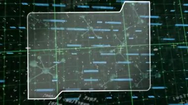 Siyah zemin üzerinde çerçeve, molekül, grafik, DNA ve veri işleme animasyonu. Suç, kanıt arama, soruşturma ve veri işleme kavramı dijital olarak oluşturulmuş video.