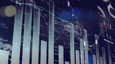 Gece trafiğine karşı istatistiksel veri işleme animasyonu. Bilgisayar arayüzü ve iş teknolojisi kavramı