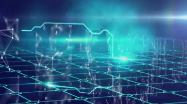 Bilim metinlerinin üzerinde hareket eden şekillerin animasyonu. Küresel iş ve dijital arayüz kavramı dijital olarak oluşturulmuş video.