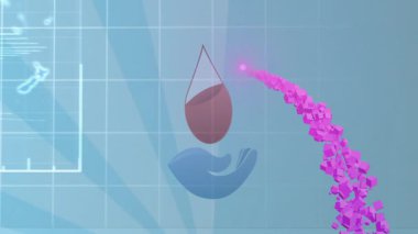 Düşünen adamın dikiz aynasının animasyonu, elinde çok renkli damlalar, haritada soyut desenler. Dijital bileşik, çoklu pozlama, küresel, kan bağışı, fütüristik ve teknoloji kavramı.