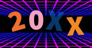 Statik ızgara titreşimi üzerine, turuncu 2 sola ve mavi X geriye dönük markalaşma için yanıp sönüyor. Siber uzay, fütürizm, dijital alarm, hareketlilik, teknoloji, neon, soyut