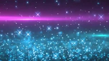 Mavi arka planda ışık noktaları ve yıldızların animasyonu. Soyut arkaplan ve dijital arayüz kavramı dijital olarak oluşturulmuş video.