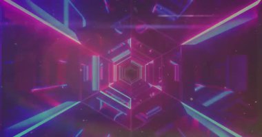 Bokeh ve kar efektli eşsiz aydınlatılmış gelecekçi soyut tasarımın animasyonu. Dijital olarak oluşturulmuş, bilgisayar grafiği, ışık efekti, ağ, döngü videosu, desen.