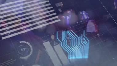 Stüdyoda müziği karıştıran adamın orta bölümüne karşı istatistiksel veri işleme animasyonu. Müzik teknolojisi kavramı