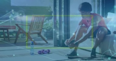 Dışarıda egzersiz yapan kadın ve erkek arasındaki bağlantı ağının animasyonu. Fitness ve sağlıklı yaşam tarzı konsepti dijital olarak oluşturulmuş video.