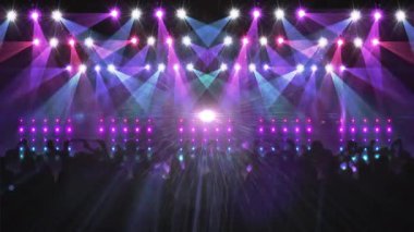 Aydınlanmış gece kulübünde dans eden ve parti yapan siluetlerin animasyonu. Dijital kompozit, kutlama, eğlence, dekorasyon, eğlence, gece hayatı, disko topu, ışıklandırma ekipmanları, keyif.