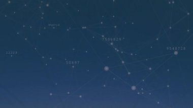 Sütunların üzerindeki veri işleme ağı ile bağlantıların animasyonu. Dijital olarak oluşturulmuş küresel bağlantılar, bilgisayar ve dijital arayüz kavramı.