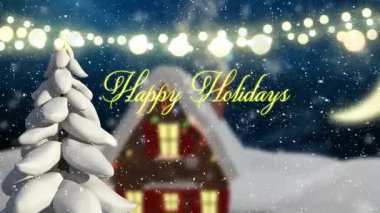 Kış manzarası boyunca mutlu bayramlar mesajı. Noel, kutlama ve dijital arayüz kavramı dijital olarak oluşturulmuş video.