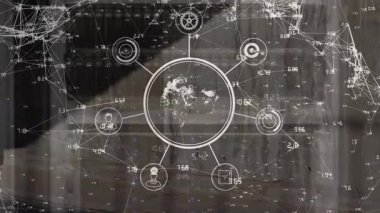 Afro-Amerikan formda bir adamın koşması üzerine kurulan bağlantılar ve dijital simgelerin animasyonu. Spor ve spor teknolojisi kavramı