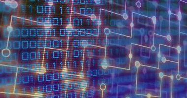 İşlemci eğrileri üzerinde parıldayan kolonların animasyonu. Video oyunu tıbbi araştırma bağlantıları ve dijital olarak oluşturulmuş eğlence konsepti.