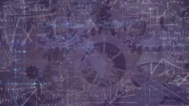 Dönen dişliler üzerinde matematik formüllerinin animasyonu. Bilim, matematik ve teknoloji konsepti dijital olarak üretilen video.