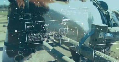 Animation of data processing over horses at homestead. Animals, nature and digital interface concept digitally generated video.