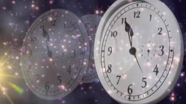 Animation of stars floating over clocks. Time, calendar and digital interface concept digitally generated video.