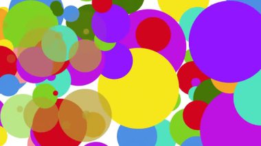 A digital animation of colorful dots floating against a black background.