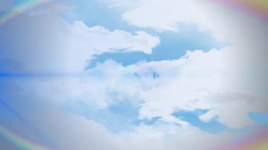 Animation of light trails over sky with clouds. Global technology, computing and digital interface concept digitally generated video.