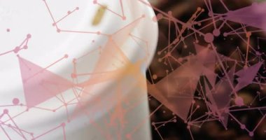 Camera panning while overlay drifting revealing cup lid and beans for network visualization. Technology, innovation, digital, networking, beverage, rustic, warm