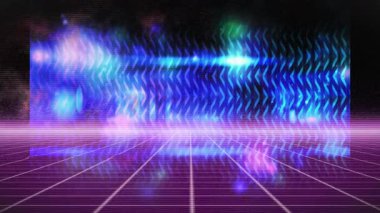 Siyah ve mor dijital alanda değişen ışıkların animasyonu. Disko, parti ve kutlama konsepti dijital olarak oluşturuldu.