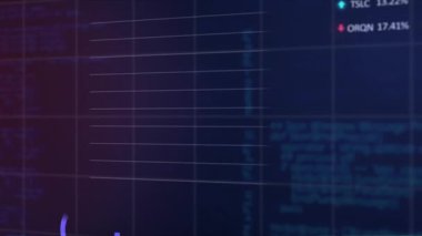 Ticaret panosu ve grafiklerin animasyonu ve programlama dili üzerinde artan sayılarla. Dijital olarak üretilmiş, hologram, rapor, finans. Borsa, kodlama, yatırım ve teknoloji konsepti.