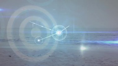 Formda kadın yüzücü yoga oyuncuları üzerindeki bağlantı ağının animasyonu. Küresel spor fitness ve veri işleme kavramı dijital olarak oluşturulmuş video.