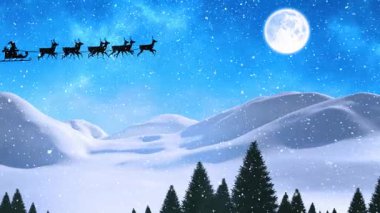 Kış manzarasına yağan karın animasyonu. Noel geleneği ve kutlama konsepti dijital olarak oluşturulmuş video.