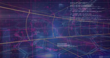 Gösterge panelinde veri görselleştirmesi gösteriliyor, yüzde etiketleri ve kodları ile değişen grafikler gösteriliyor. Analizler, teknoloji, arayüz, fütürizm, yenilik, siber güvenlik, kullanıcı arayüzü