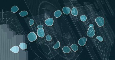 Paneller, bar tablosu, okumalar, gösterge şemaları ile dijital arayüzün üzerinde deniz mavisi işaretleri gösteriliyor. Teknoloji, veri görselleştirme, arayüz, fütüristik, analitik, dijital, gösterge paneli