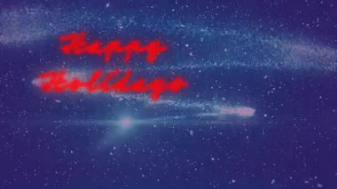 Kar yağarken yazılan mutlu bayram mesajlarının animasyonu. Tatiller, kutlamalar ve dijital arayüz kavramı dijital olarak oluşturulmuş video.