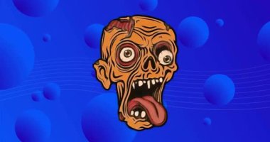 Zombi kafası görünmeye başladığında beyin titreşimli küreler sürüklenen dalgalar kayan döngüler. Gerçeküstü, dijital, animasyon, soyut, fütüristik, canlı, hareketli