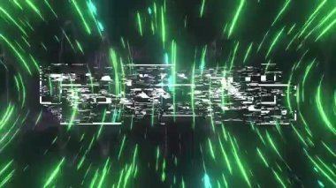 Gri arka planda dönen ışık izli teşekkür mesajı pankartımın animasyonu. Video oyunu arayüzü ve teknoloji kavramı