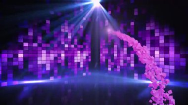 Mor disko ışıkları üzerinde mor yıldızın animasyonu. Parti, disko, iletişim ve teknoloji konsepti dijital olarak oluşturulmuş video.