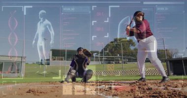 Formda bir kadının koşması üzerine bağlantılar ve veri işleme ağının animasyonu. Tıbbi araştırma teknolojisi ve spor konsepti dijital olarak üretilen animasyon.