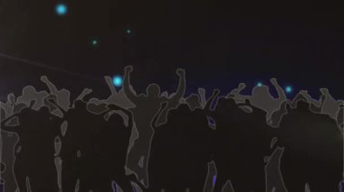 Işıkların animasyonu, düşen noktalar ve dans eden insanların silüetleri. Disko, parti ve kutlama konsepti dijital olarak oluşturuldu.