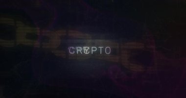 Arka planda devre kartı deseninde blok zinciri olan şifreli metin animasyonu. Dijital olarak üretilmiş, hologram, para, finans, iş, güç arzı, anakart ve teknoloji kavramı.