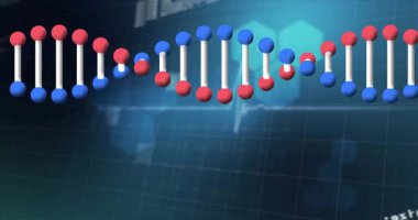 3D DNA animasyonu, dijital arayüzde veri işleme özelliği olan virüs. Dijital bileşik, yapay zeka, bilim ve teknoloji, sağlık ve tıp, kodlama.