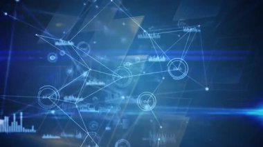 Donanma uzayı üzerindeki simgelerin ve bağlantıların animasyonu. Dijital olarak oluşturulan küresel ağ, bağlantılar ve teknoloji konsepti.