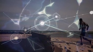 Afrika kökenli Amerikalı bir adamın kaçışıyla ilgili bağlantı ağının animasyonu. Küresel spor ve dijital arayüz kavramı dijital olarak oluşturulmuş video.